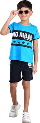 Clothe Funn Boys Casual T-shirt Shorts(T.Blue & Black)