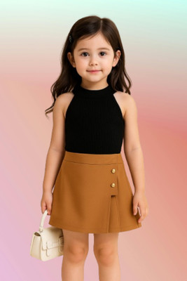 RIYANSHI Girls Casual Top Skirt(Black, Brown)