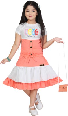 LINKKART FASHION Girls Casual Top Skirt(Peach)