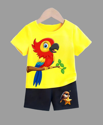 dingdong Baby Boys Casual T-shirt Shorts(Yellow, Red)