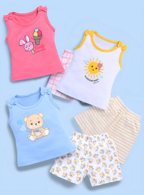 Blushh Berry Girls Casual Top Shorts(Sky Blue, Pink, White)