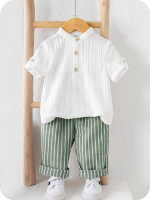 BD CREATION Baby Boys Casual T-shirt Pant(WHITE-GREEN)