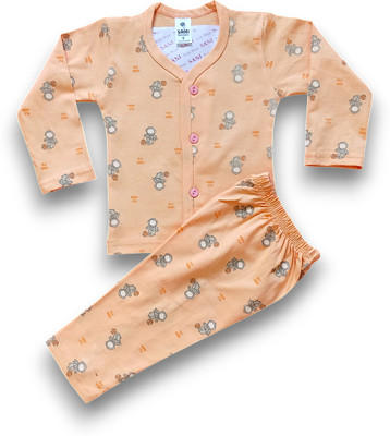 SANIKIDSWEAR Baby Boys & Baby Girls Casual T-shirt Pyjama(PEACH)