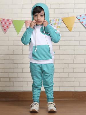 POLKA TOTS Baby Boys Casual Jacket Pant(White & Turquoise)