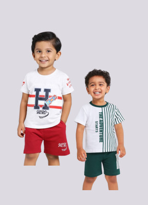 CUTOPIES Boys Casual T-shirt Shorts(RED & GREEN)