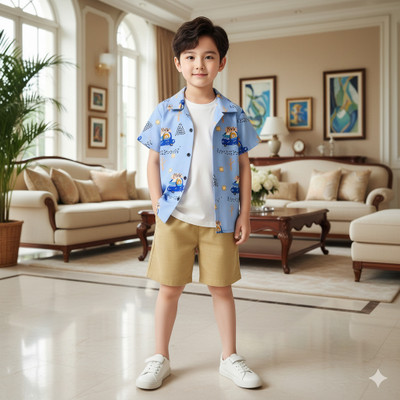 Haora Fashion Boys & Girls Casual Shirt Shorts(Light Blue)