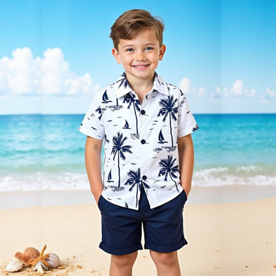 YARA TRENDZ Boys Casual Shirt Shorts(COCONUT NAVY)