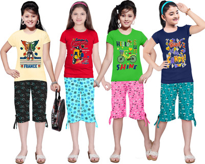 KS KOARRA Girls Casual T-shirt Track Pants(146 MULTICOLOURRS)