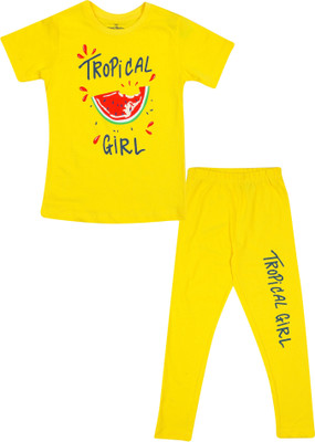 NammaBaby Girls Casual T-shirt Pyjama(Yellow)