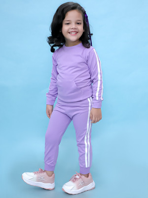 carrydreams Girls Casual T-shirt Track Pants(PURPLE)