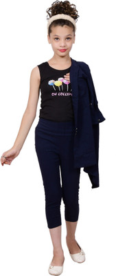 PERFECTPIVOT Girls Casual Shrug Trouser, T-shirt(Dark Blue)