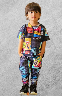 JEKESHVI Baby Boys & Baby Girls Casual T-shirt Track Pants(Black)