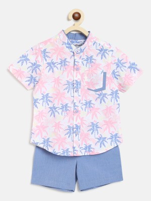 NautiNati Baby Boys Casual Shirt Shorts(Blue-Pink)