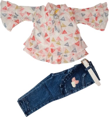 KIDZ CLOTHES Baby Girls Party(Festive) Top Jeans(Peach)