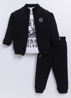 carrydreams Boys Casual Jacket T-shirt, Trouser(BLACK)