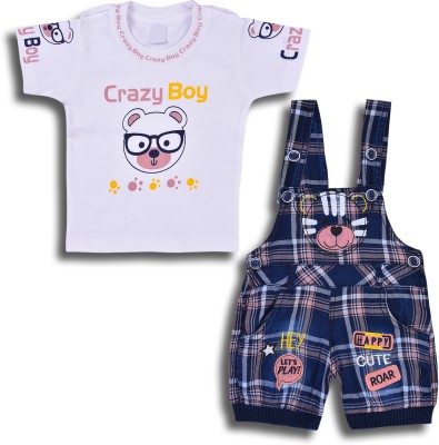 Wishkaro Boys Casual T-shirt Dungaree(Peach)