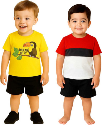 SEGRO Baby Boys & Baby Girls Casual T-shirt Shorts(GOLD, RED)