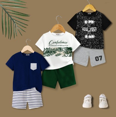 tarsier Baby Boys & Baby Girls Casual T-shirt Shorts(CONFIDENCE_GOODVIBES_NAVY/WHITE STRIPED POC_PC3)