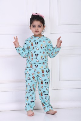 TINY TOON Kids Nightwear Boys & Girls Printed Polyester Blend(Light Green Pack of 1)