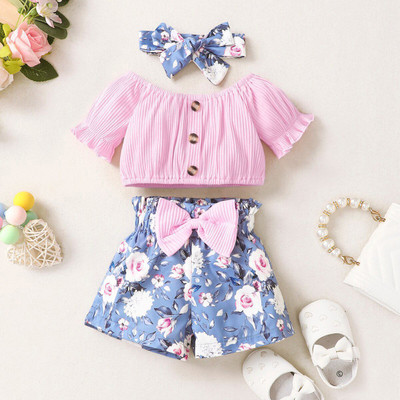 AVOVU Baby Girls Casual Top Top, Shorts(PINK)