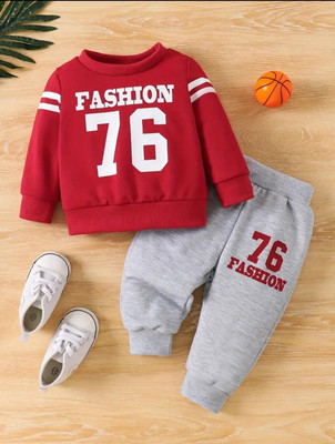 MUSNAHGARMENTS Baby Boys Party(Festive) Sweatshirt Pant(RED AND MILANGE)