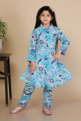 Samshil Fashion Girls Kung Fu Panda Party(Festive) Shirt Pyjama(Aqua Blue)