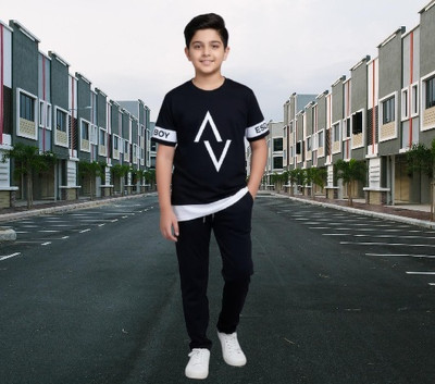 MRKGARMENTS Boys & Girls Casual T-shirt Pyjama(BLACK)