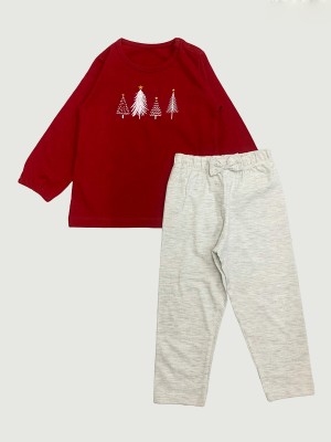 Tiny Treasure Baby Girls Casual T-shirt Legging(Red And Melange)