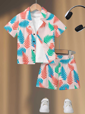 ECLORA Baby Boys & Baby Girls Dinosaur Casual Shirt Shorts(Peach)
