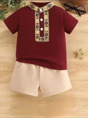 HouseOfCommon Baby Boys & Baby Girls Casual T-shirt Shorts(Maroon)