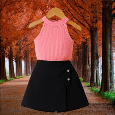 Riyanshi Collect Girls Casual Top Shorts(Pink, Black)