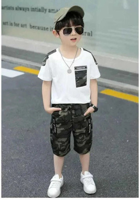 SWAR FASHIONS Baby Boys Casual Dress T-shirt, Shorts(White, Black)