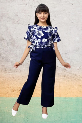 luxoya trendz Girls Casual Top Trouser(Blue)