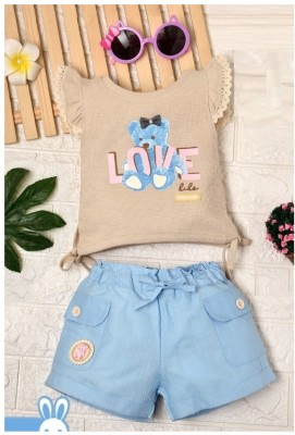 Kiko Baby Girls Casual Top Shorts(Biscuit)