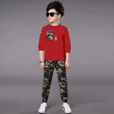 aadhya Baby Boys Party(Festive) T-shirt Track Pants(Red)