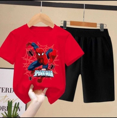 stcollection Baby Boys & Baby Girls Spiderman Casual T-shirt Shorts(Red)