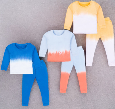 Yk Boys & Girls Casual T-shirt Pyjama(Blue&White, SkyBlue&Red, Yellow&White)