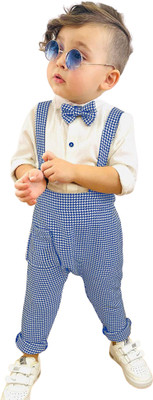 Belliza Baby Boys & Baby Girls Party(Festive) Shirt Dungaree, Bow Tie(ROYAL BLUE)
