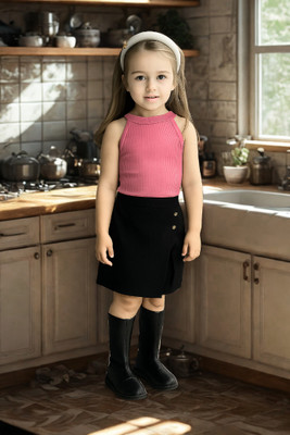 Riyanshi Collect Girls Casual Top Shorts(Pink, Black)