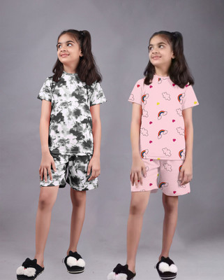 FEBVIBE Girls Casual T-shirt Shorts(Multicolor 7)