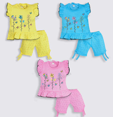 Shyamcollections Baby Girls Casual Top Shorts(Multicolour)