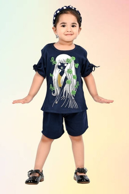 HENA TEXTILE Baby Girls Casual Top Shorts(NAVY)