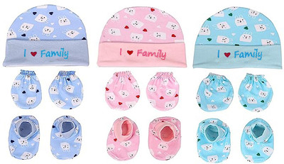 Babking Baby Boys & Baby Girls Casual Cap Mitten, Socks(MULTICOLOR PACK 3)