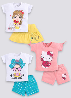 carrydreams Girls Party(Festive) T-shirt Skirt, Shorts(YELLOW_ROSE_SEAGREEN)