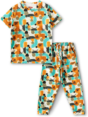 JACKBOY Boys & Girls Casual T-shirt Pant(BlueOrange)