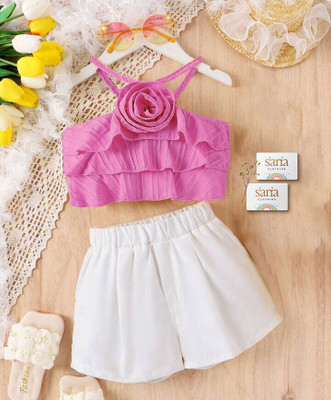 Sana Clothing Baby Girls Party(Festive) Top Pant(Pink)