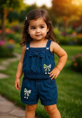 Mudgal store Baby Girls Casual Top Shorts(New BLUE SHOULDER STRAP TOP, Denim Blue short new)