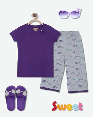 SINI MINI Girls Casual Pyjama Sleepsuit(PUR_3BD)