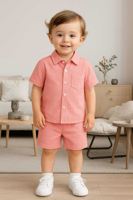 FEBBOX Baby Boys & Baby Girls Casual Shirt Shorts(PINK)