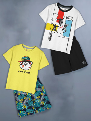 Hellcat Baby Boys & Baby Girls Casual T-shirt Shorts(Yellow, White)